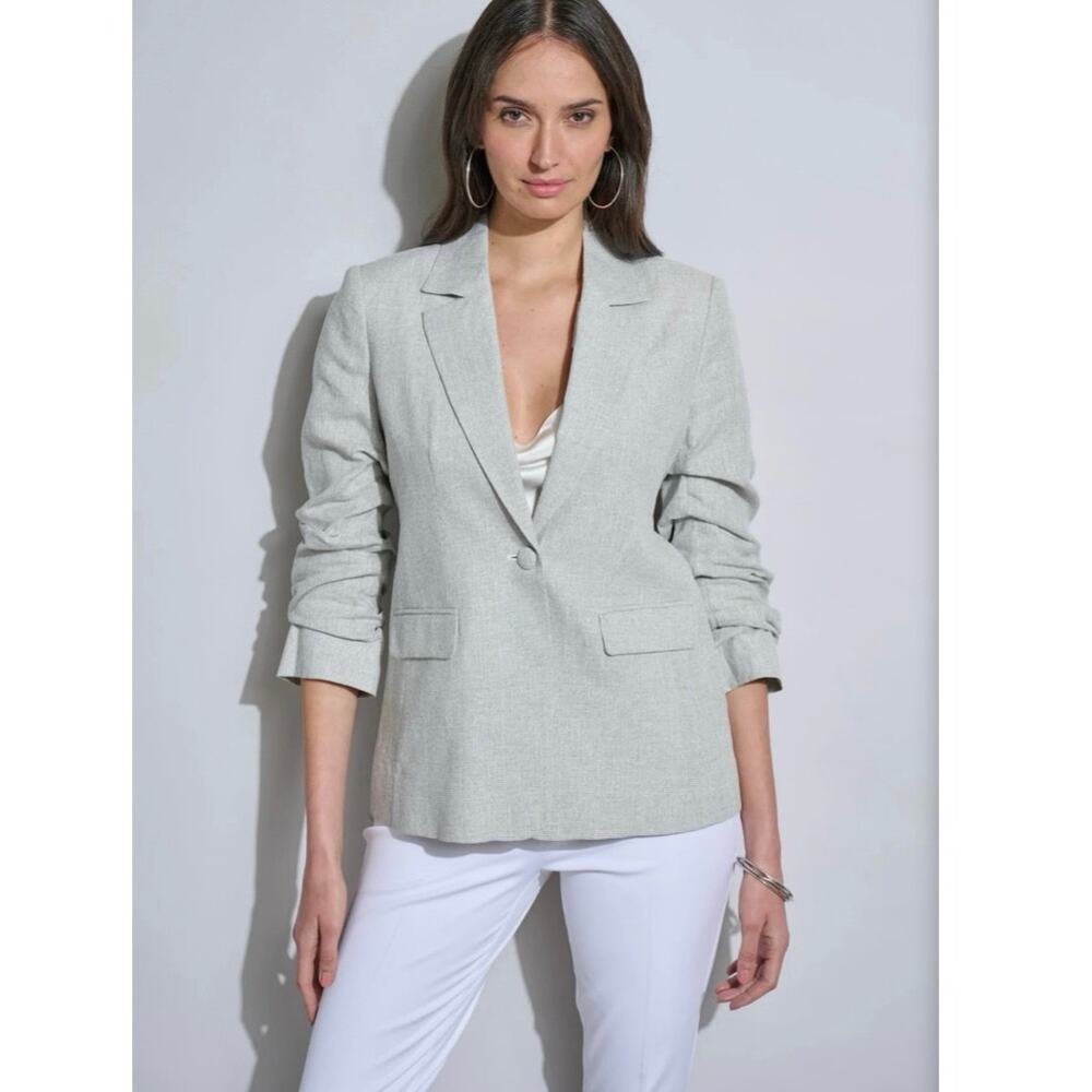 NWT Elie Tahari Plaid Ruched Sleeve Linen
Blazer in Gray SZ 6